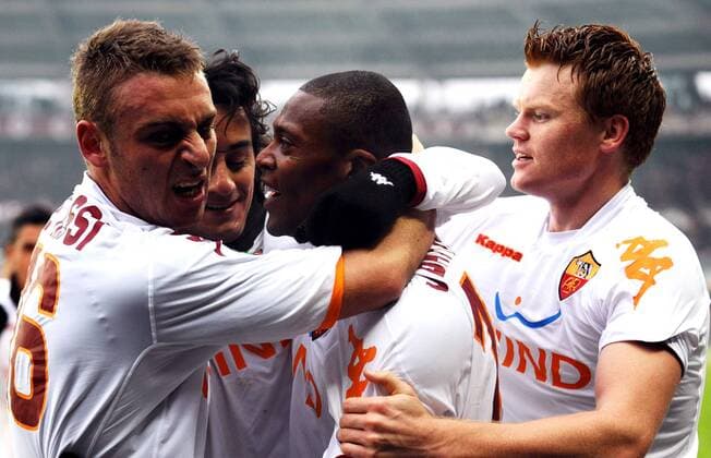 Torjubel AS Rom um Julio Baptista (2.v.re.) -  Fußball Herren Serie A 2008 2009, 1. Italienische Liga, AS Rom, Roma Gruppe Turin Freude,