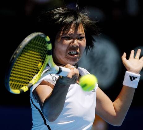 Meng Yuan (China) -  Tennis Damen Australian Open 2009, Grand Slam, WTA Tour Einzelbild Melbourne Dynamik, Anstrengung,
