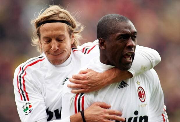 Massimo Ambrosini (li.) und Clarence Seedorf (beide AC Mailand) - Torjubel -  Fußball Herren Serie A 2008 2009, 1. Liga, AC Mailand, Milan Gruppe Bologna Freude,
