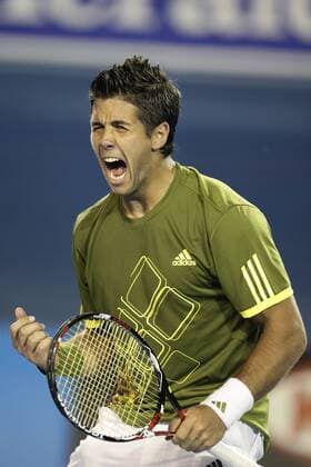 Fernando Verdasco (Spanien) jubelt Tennis Herren Australian Open 2009, Grand Slam, ATP Tour Einzelbild Melbourne Freude, Begeisterung,