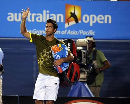 Fernando Verdasco (Spanien) dankt den Anhängern Tennis Herren Australian Open 2009, Grand Slam, ATP Tour Einzelbild Melbourne Enttäuschung,