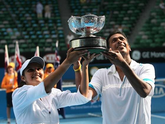 Mahesh Bhupathi und Sania Mirza (beide Indien), Mixed Sieger der Australian Open 2009 Tennis Australian Open 2009, Grand Slam, ATP WTA Tour, Finale Gruppe Melbourne Freude, Begeisterung,