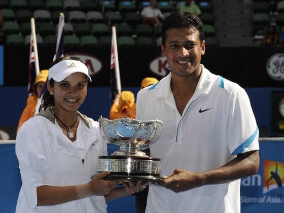 Mahesh Bhupathi und Sania Mirza (beide Indien), Mixed Sieger der Australian Open 2009 Tennis Australian Open 2009, Grand Slam, ATP WTA Tour, Finale Gruppe Melbourne Freude,