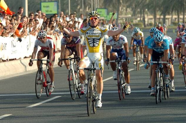 Mark Cavendish (Großbritannien Columbia High Road) gewinnt die sechste Etappe der Tour of Qatar 2009 -  Radsport Herren Tour of Qatar 2009, Straßenradsport, Straße, Rad, Gruppe 6. Etappe: Sealine Beach Resort - Doha Corniche Freude,