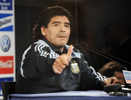 Nationaltrainer Diego Armando Maradona (Argentinien) - Pressekonferenz -  (pan29937) Fußball Herren Nationalteam 2009, PK, Pressetermin, Einzelbild