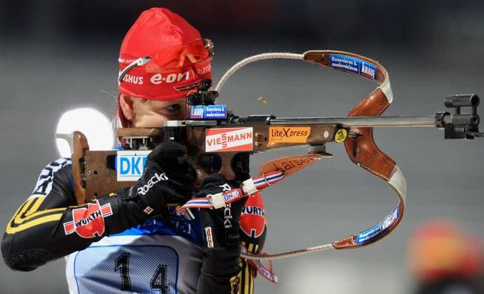 Kati Wilhelm (Deutschland) - Stehendschiessen Biathlon Damen WM 2009, 4x6km Staffel Einzelbild Pyeongchang