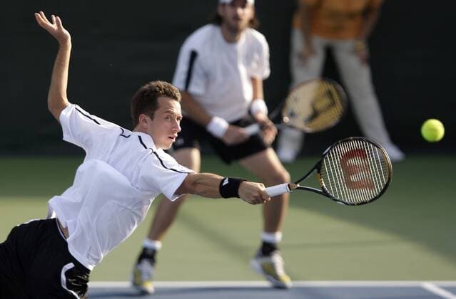 Philipp Kohlschreiber (vorn) und Christopher Kas (beide Deutschland) Tennis Herren Dubai Open 2009, ATP Tour Gruppe Dubai Dynamik,
