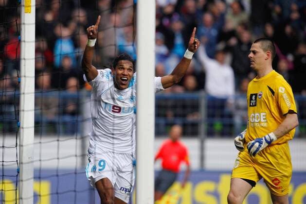 Brandao (Marseille) - Torjubel, re. Torwart Vincent Plante (Caen) -  Fußball Herren Ligue 1 2008 2009, 1. Französische Liga, SM Caen - Olympique de Marseille 0:1, OM Gruppe Caen Freude,