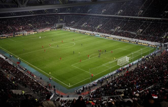 Fußball, Stadiongeschichte Fortuna Düsseldorf Tor in der LTU Arena in Düsseldorf, vorübergehende Heimspielstätte von Bayer 04 Leverkusen Fußball Herren DFB Pokal 2008 2009, Pokalspiel Totale Düsseldorf