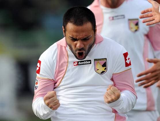 Fabrizio Miccoli (Palermo) - Torjubel -  Fußball Herren Serie A 2008 2009, 1. Italienische Liga, US Palermo Einzelbild Florenz Freude, Begeisterung,