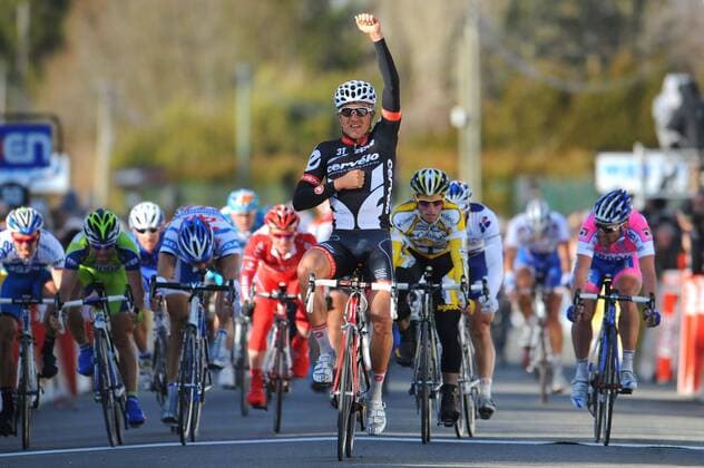 Heinrich Haussler (Deutschland Cervelo Test) gewinnt die 2. Etappe bei Paris Nizza 2009 -  Radsport Herren Paris Nizza 2009, Straßenradsport, Straße, Rad Gruppe 2. Etappe Saint Brisson sur Loire - La Chapelle Saint Ursin Freude,