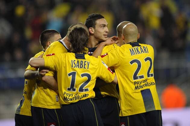Torjubel Sochaux -  Fußball Herren Ligue 1 2008 2009, 1. Französische Liga, FC Sochaux Montbeliard Gruppe Sochaux Freude, Begeisterung,