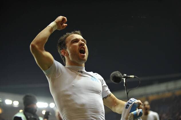 Matthieu Valbuena (Marseille) - Schlußjubel -  Fußball Herren Ligue 1 2008 2009, 1. Französische Liga, Olympique de Marseille, OM Einzelbild Paris Freude,