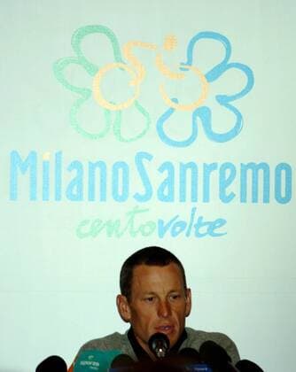 Lance Armstrong (USA Astana) - Pressekonferenz zu Mailand San Remo 2009 -  Radsport Herren Mailand - San Remo 2009, Straßenradsport, Straße, Rad Einzelbild