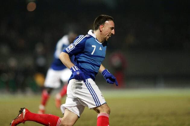 Franck Ribery (Frankreich) - Torjubel -  Fußball Länderspiel Herren WM Qualifikation 2009, Nationalteam, Nationaltrikot, Frankreich Einzelbild Kaunas Freude,