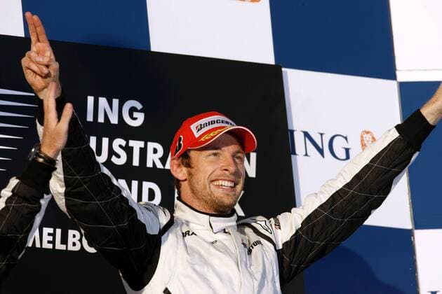 Jenson Button (England Brawn GP) gewinnt den GP von Australien 2009 Motorsport Grand Prix Herren Großer Preis von Australien 2009, Formel 1 Weltmeisterschaft, F1, F, GP, WM Einzelbild Albert Park Melbourne Begeisterung, Freude,