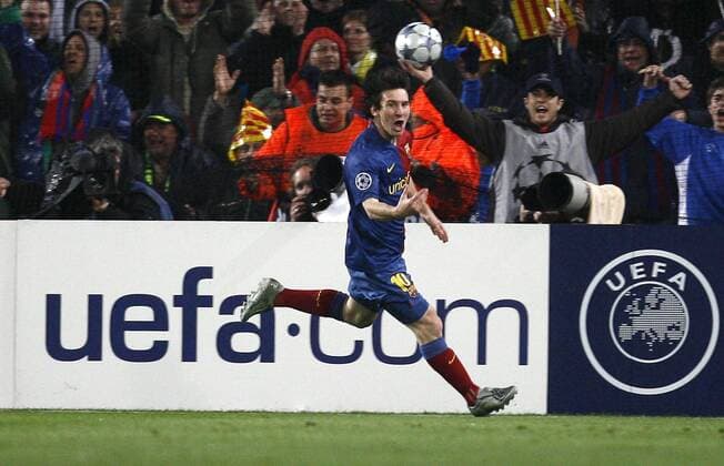 Lionel Messi (FC Barcelona) - Torjubel Fußball EC 1 Herren Champions League 2008 2009, FC Barcelona, Barca Einzelbild Barcelona Freude,