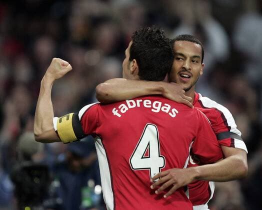 Theo Walcott (re.) und Cesc Fabregas (beide Arsenal) - Torjubel -  Fußball EC 1 Herren Champions League 2008 2009, Arsenal FC London Gruppe London Freude,