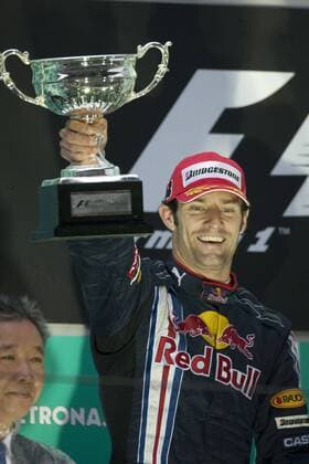 Mark Webber (Australien Red Bull) freut sich über seinen 2. Platz beim GP von China 2009 Motorsport Grand Prix Herren Großer Preis von China 2009, Formel 1 Weltmeisterschaft, F1, F, GP, WM Einzelbild Shanghai Freude,