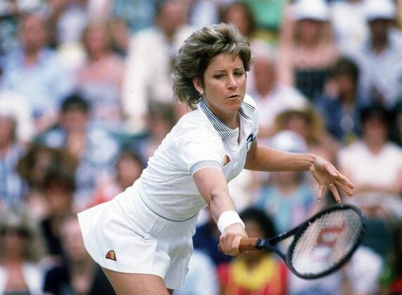 Chris Evert Lloyd (USA) - Rückhandvolley -  Tennis Damen All England Championships 1985, Grand Slam, WTA Tour Einzelbild Wimbledon Aufnahmedatum geschätzt London Dynamik,