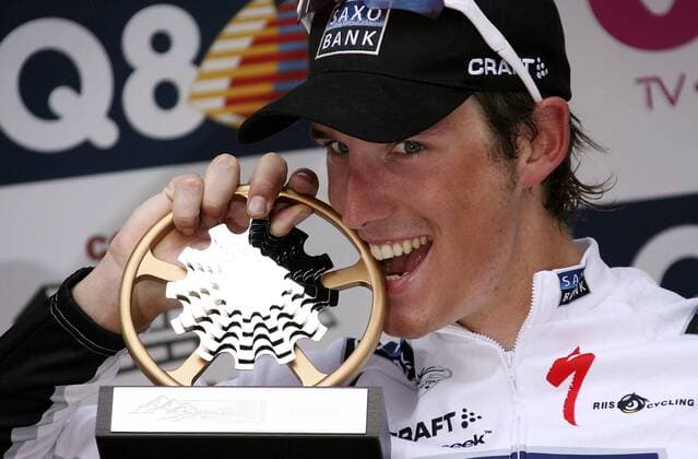 Andy Schleck (Luxemburg Saxo Bank) gewinnt Lüttich Bastogne Lüttich 2009 Radsport Herren Lüttich Bastogne Lüttich 2009, Straßenradsport, Straße, Rad Einzelbild Liege Freude,