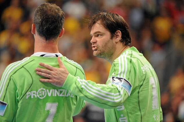 Torwart Bruno Martini (re.) und Torwart Thierry Omeyer (beide Kiel) Handball EC 1 Herren Champions League 2008 2009, THW Kiel, Vdig Gruppe Mannheim