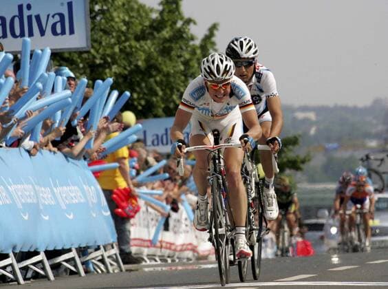 Fabian Wegmann (Deutschland Milram) gewinnt den Eschborn Frankfurt City Loop 2009 vor Karsten Kroon (Niederlande Saxo Bank) Radsport Herren Eschborn Frankfurt City Loop 2009 (Rund um den Henninger Turm), Straßenradsport, Straße, Rad Gruppe Frankfurt M.