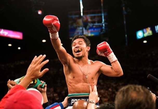 Manny Pacquiao (Philippinen) - IBO Weltmeister im Halbweltergewicht -  Boxen WM Herren IBO WM 2009, Boxsport, Profiboxen, Gruppe Las Vegas Freude, Begeisterung,