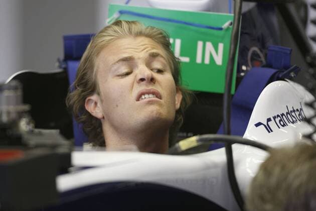 Nico Rosberg (Deutschland Williams) skeptisch im Cockpit seines Boliden Motorsport Grand Prix Herren Großer Preis von Spanien 2009, Formel 1 Weltmeisterschaft, F1, F, GP, WM, Freies Training, Vdig Einzelbild Circuit de Catalunya Barcelona Skepsis, Nachdenklichkeit,