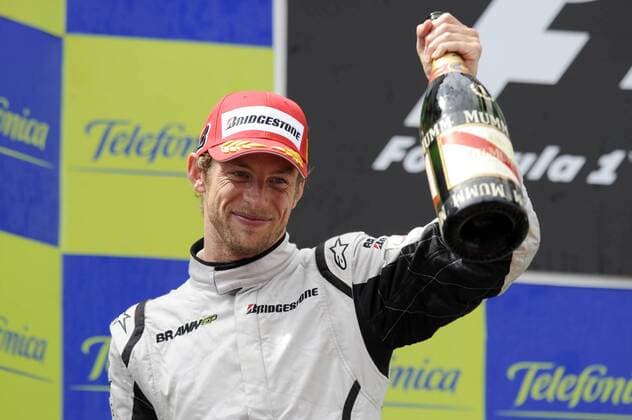 Jenson Button (England Brawn GP) - Sieger Großer Preis von Spanien 2009 Motorsport Grand Prix Herren Großer Preis von Spanien 2009, Formel 1 Weltmeisterschaft, F1, F, GP, WM, Einzelbild Circuit de Catalunya Barcelona Freude,