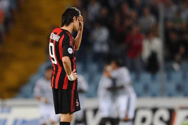 Filippo Inzaghi (AC Mailand) enttäuscht -  Fußball Herren Serie A 2008 2009, 1. Liga, AC Mailand, Milan Einzelbild Udine Enttäuschung,