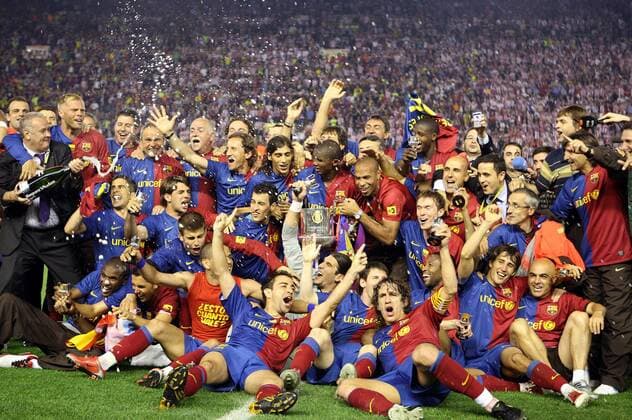FC Barcelona gewinnt die spanische Meisterschaft 2009 -  (6H7W6519) Fußball Herren Primera Division 2008 2009, 1. Spanische Liga, FC Barcelona, Barca Totale Barcelona Freude,