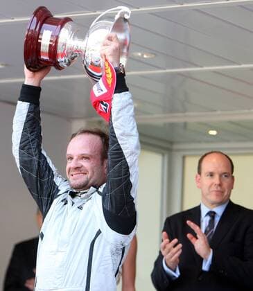 Rubens Barrichello (Brasilien Brawn GP) ist Zweiter beim Großen Preis von Monaco 2009, dahinter Fürst Albert von Monaco -  Motorsport Grand Prix Herren Großer Preis von Monaco 2009, Formel 1 Weltmeisterschaft, F1, F, GP, WM Gruppe Monte Carlo Begeisterung, Freude,