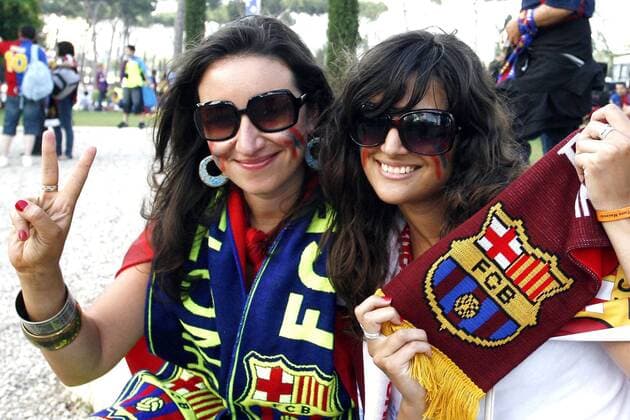 Weibliche FC Barcelona Fans -  Fußball EC 1 Herren Champions League Finale 2008 2009, Barca Gruppe Rom