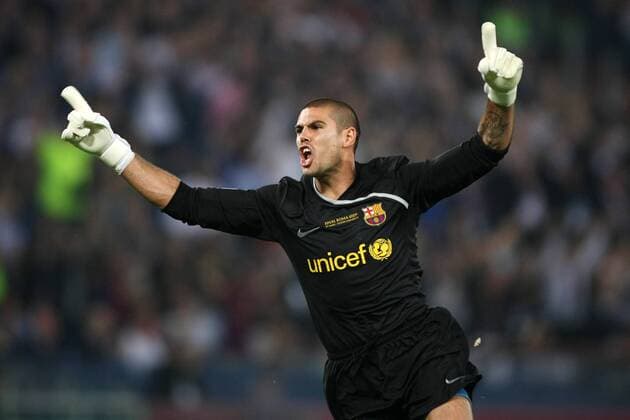 Torwart Victor Valdes (FC Barcelona) - Torjubel -  (200905277464) Fußball EC 1 Herren Champions League Finale 2008 2009, FC Barcelona, Barca Einzelbild Rom Begeisterung, Freude,