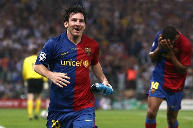 Torjubel FC Barcelona - Torschütze Lionel Messi -  Fußball EC 1 Herren Champions League Finale 2008 2009, Barca Einzelbild Rom Freude,