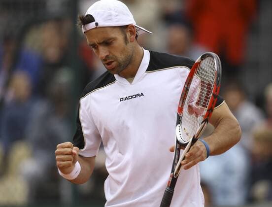 Nicolas Kiefer (Deutschland) jubelt Tennis Herren French Open 2009, Grand Slam, ATP Tour Einzelbild Roland Garros Paris