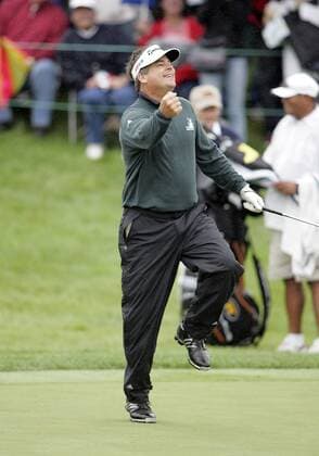 Kenny Perry (USA) jubelt - -ZUMAct5 Golf Herren Memorial Tournament 2009, PGA Tour, Skins Game Einzelbild Dublin Freude,