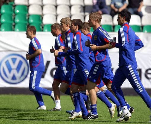 Rußland beim Lauftraining -  Fußball Herren Nationalteam 2009, Training Gruppe Moskau