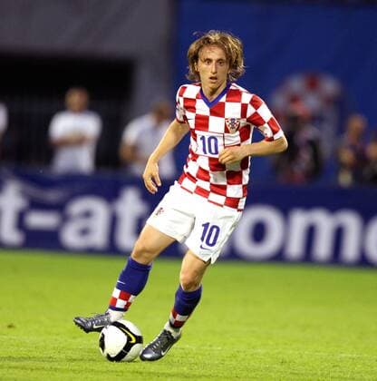 Luka Modric (Kroatien) -  Fußball Länderspiel Herren WM Qualifikation 2009, Nationalteam, Nationaltrikot Einzelbild Zagreb Dynamik,