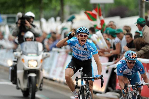 Niki Terpstra (Niederlande Milram) gewinnt die 3. Etappe des Criterium du Dauphine Libere 2009 vor Yuri Trofimov (Russland BBOX Bouygues Telecom) -  Radsport Herren Criterium du Dauphine Libere 2009, Straßenradsport, Straße, Rad, ProTour Gruppe 3. Etappe: Tournus - Saint Etienne Freude, Begeisterung,