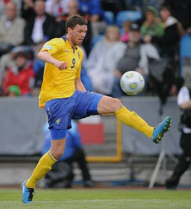 Marcus Berg (Schweden U21) Fußball Länderspiel Herren U 21 EM 2009, U21, Nationalteam, Nationaltrikot, Vdig Einzelbild Helsingborg Dynamik,