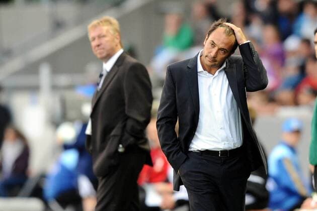 Nationaltrainer Pierluigi Casiraghi (Italien U21, re.) und Bundestrainer Horst Hrubesch (Deutschland U21) -  Fußball Länderspiel Herren U21 EM 2009, U 21, Nationalteam, Halbfinale, Deutschland U21 - Italien U21 Gruppe Helsingborg