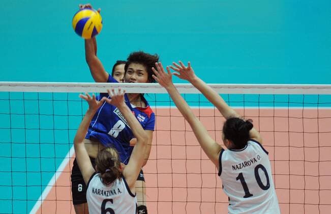 Kaensing Utaiwan (Thailand, hi.) -  Volleyball Länderspiel Damen WM Qualifikation 2009, Nationalmannschaft, Nationaltrikot, Thailand - Usbekistan Gruppe Chengdu Dynamik,