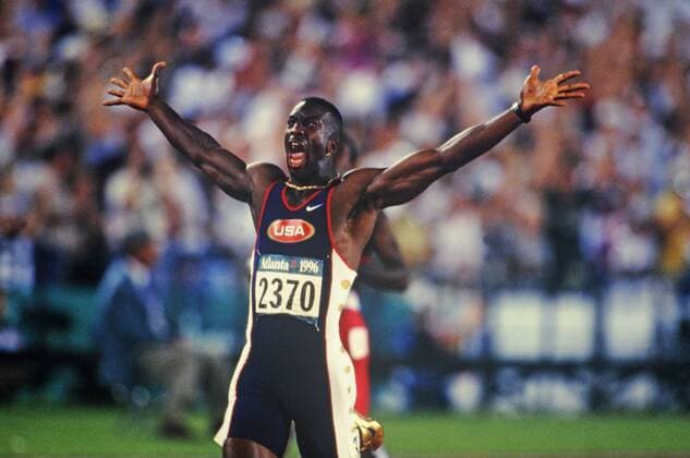 Michael Johnson (USA) - 200m Olympiasieger 1996 Leichtathletik OS Sommer Herren Olympische Spiele Atlanta 1996, Sommerspiele Einzelbild Atlanta Begeisterung, Freude,