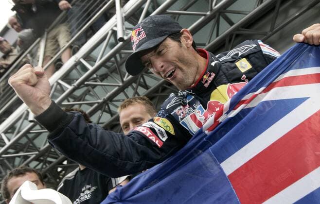 Mark Webber (Australien Red Bull) - Sieger des GP von Deutschland 2009 Motorsport Grand Prix Herren Großer Preis von Deutschland 2009, Formel 1 Weltmeisterschaft, F1, F, GP, WM Einzelbild Nürburgring Nürburg Freude,