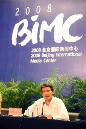 BEIJING,Sebastian Coe, chairman of London Organising Committee of the Olympic Games and Paralympic Games (LOCOG), speaks during a press conference held in Beijing, Aug. 22, 2008.  o0 GBR