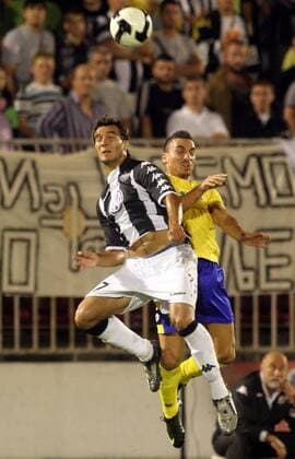 Belgrade, Constantinos Charalampidis(r) Apoel and Obradovic Ivan (L) Partizan :  o0 FC Apoel Nikosia