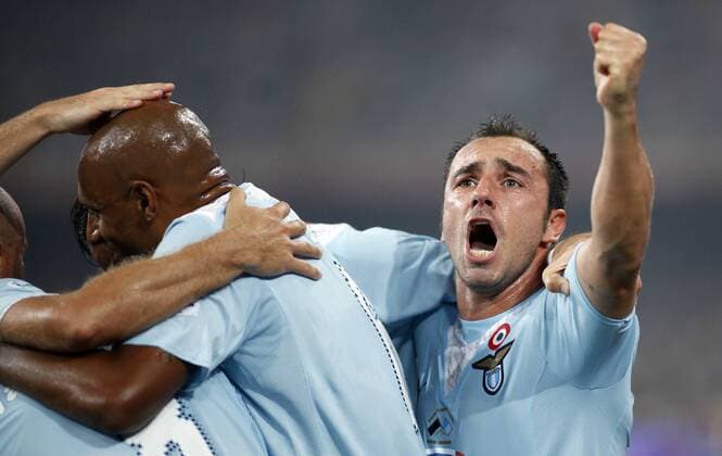 Lazio s Brocchi celebrates a goal during the Italian Super Cup soccer match in Beijing.  o0 Jubel, Freude, Cristian