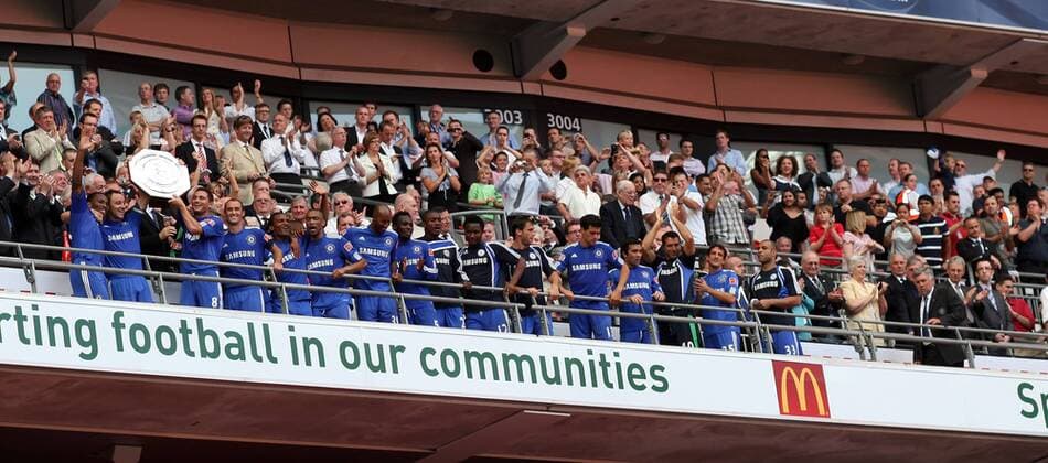 Chelsea ist Community Shield Sieger 2009 mit Michael Ballack (Mitte) -  Fußball Herren Englischer Supercup 2009, Community Shield, Chelsea FC London Totale London Freude,